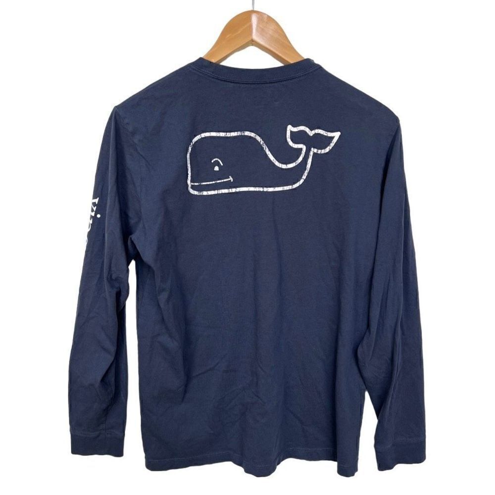 Vineyard Vines Whale Logo Long Sleeve Pocket Tee Crew Neck T Shirt Navy kids 18